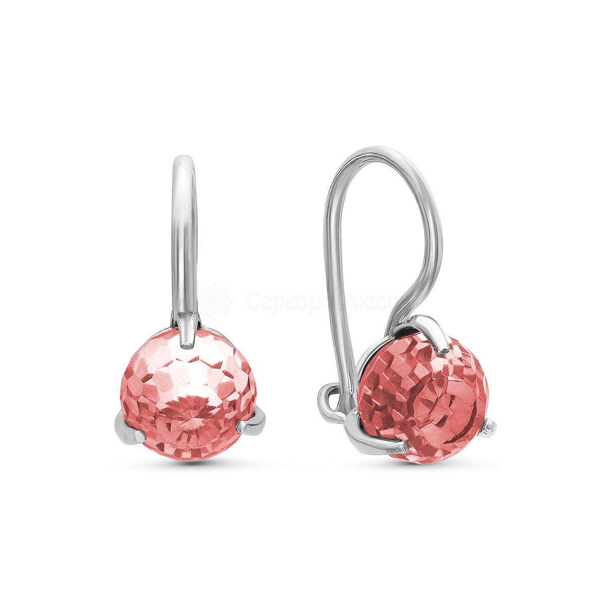 Серьги из серебра с кристаллами Swarovski Светло-розовый родированные 925 пробы 0045с-223