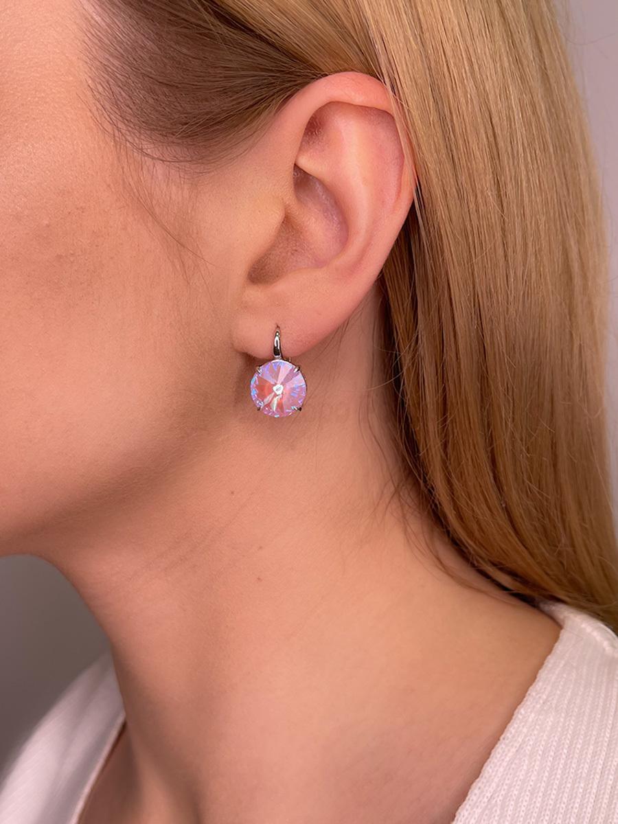 Серьги из серебра с кристаллами Swarovski Лаванда родированные 925 пробы 0042с-001L144D
