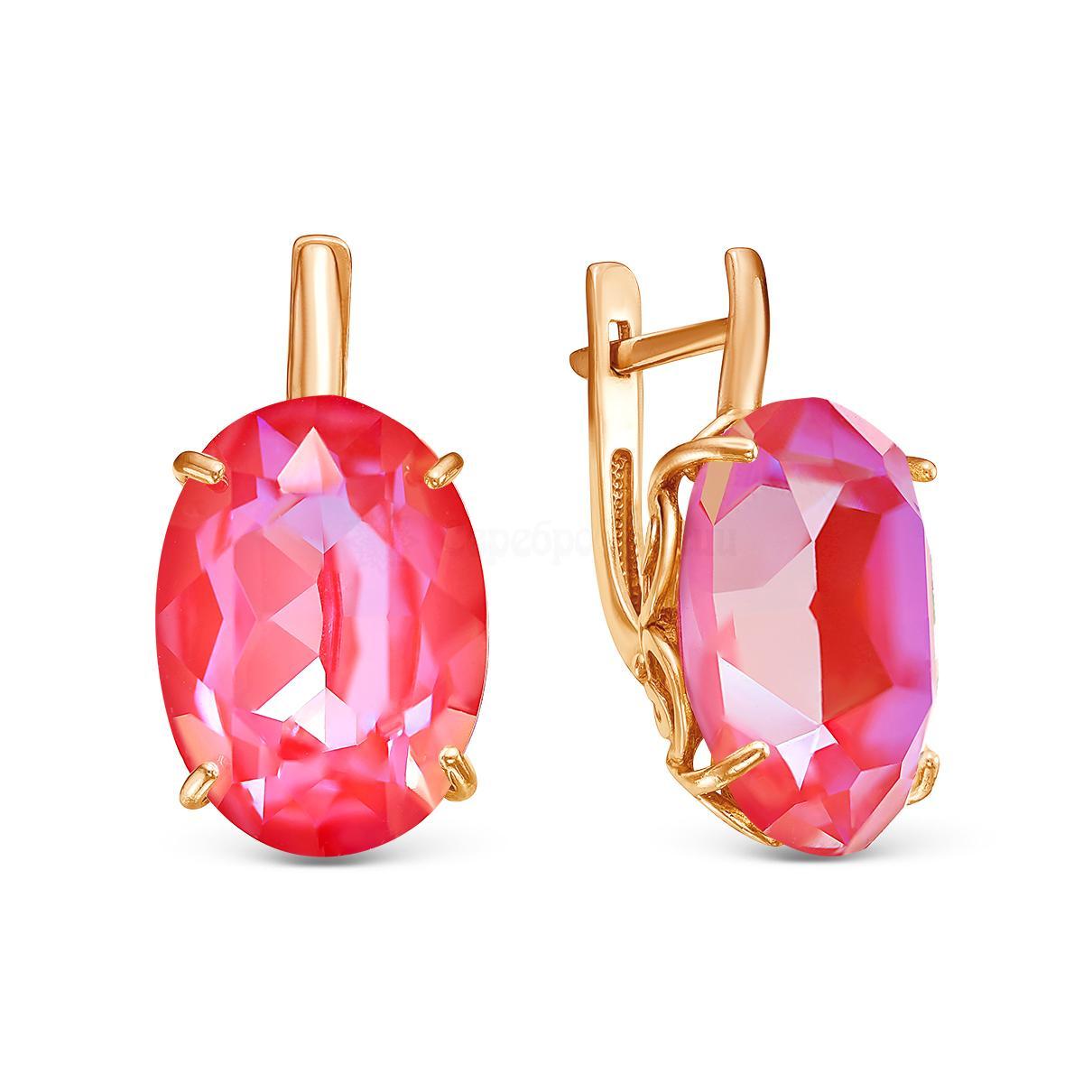 Серьги из золочёного серебра с кристаллами Swarovski Розовый лотос 925 пробы 0025сз-001L145D