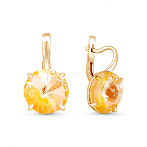 Серьги из золочёного серебра с кристаллами Swarovski Солнечный свет 925 пробы с-002з-001L141D