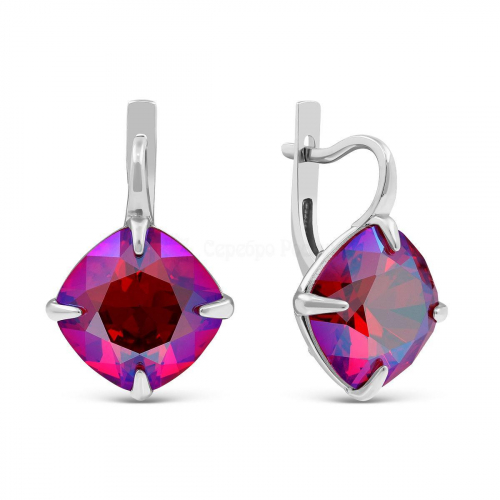 Серьги из серебра с кристаллами Swarovski Сияющий красный родированные 925 пробы с-017-227SHIM