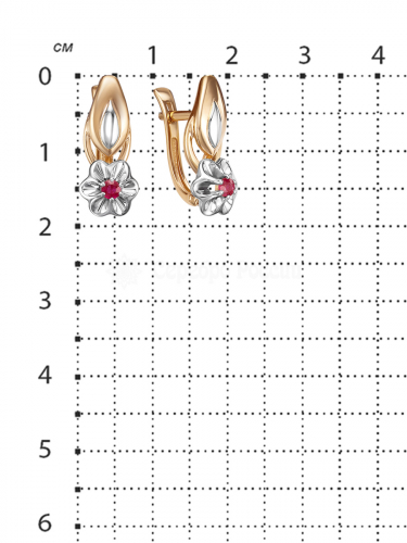 Серьги из золочёного серебра с нат.рубином и родированием 925 пробы п2-679зр415