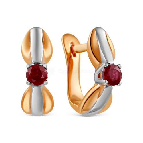 Серьги из золочёного серебра с нат.рубином 925 пробы п2-563зр415