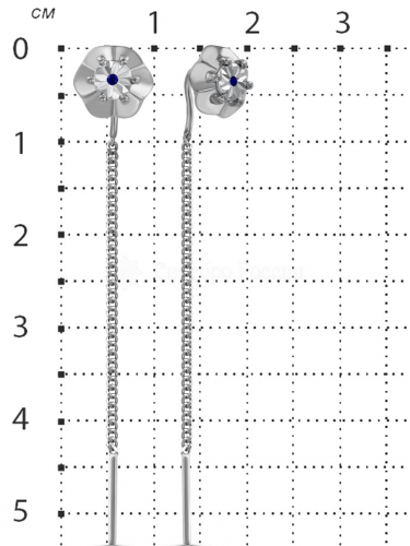 Серьги-продёвки из серебра с нат.сапфиром родированные 925 пробы с7-585р408