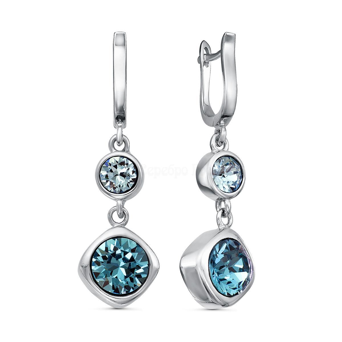Серьги из серебра с кристаллами Swarovski Синий родированные 925 пробы BHR-1041-1-SER