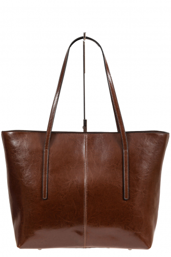 Кожаная сумка-трапеция, цвет коричневый