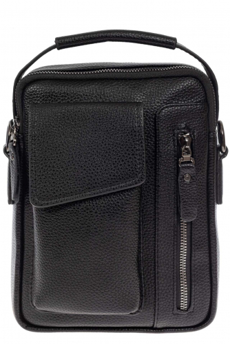 Мужская сумка-слинг из фактурной натуральной кожи, цвет чёрный