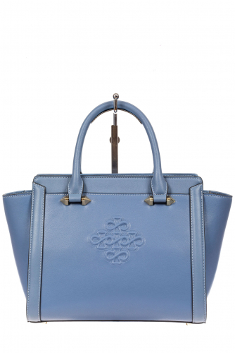 Кожаная женская сумка-трапеция, цвет голубой