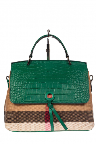 Женская сумка из кожи и текстиля, цвет зеленый