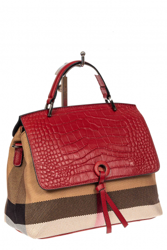 Женская сумка из кожи и текстиля, цвет красный
