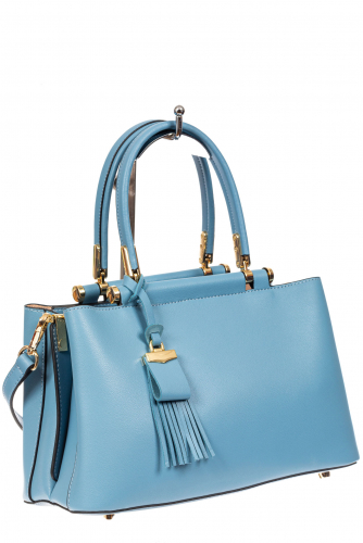 Кожаная женская сумка тоут, цвет голубой