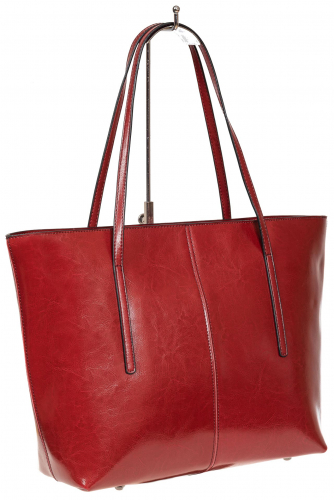 Кожаная сумка-трапеция, цвет красный