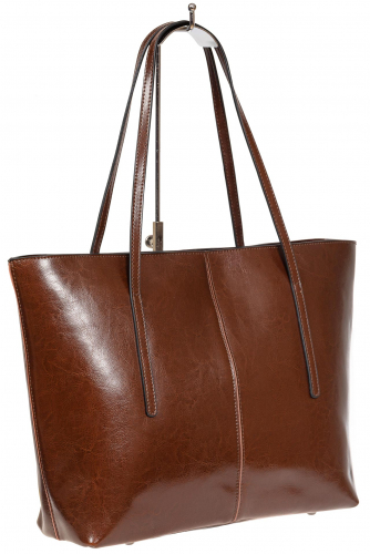 Кожаная сумка-трапеция, цвет коричневый