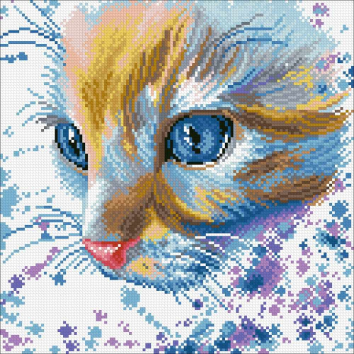 Алмазная вышивка М365 Акварельный кот - мозаика (Паутинка)