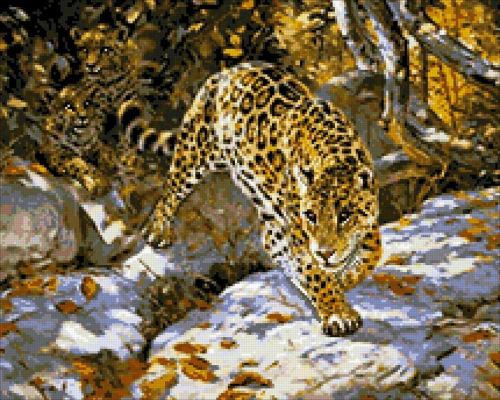 Алмазная вышивка М368 Леопарды - мозаика (Паутинка)