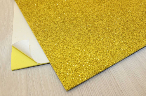Фоамиран EVA глиттерный (золото) 2мм с клеевой основой 20см*30см, упак.10шт В наличии