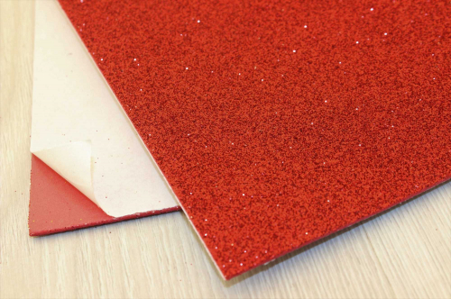 Фоамиран EVA глиттерный (красный) 2мм с клеевой основой, 20см*30см упак.10шт В наличии