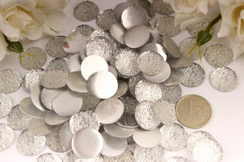 Стразовые серединки пластик (серебро), 16мм, упак. 100 шт( +- 5) В наличии