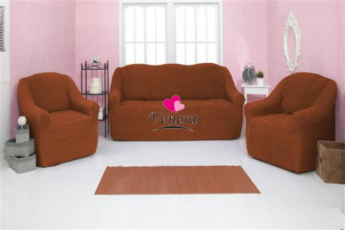 Комплект чехлов на трехместный диван и 2 кресла без оборки корица 209, Характеристики