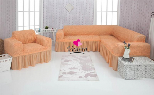 Комплект чехлов на угловой диван и кресло с оборкой персик 227, Характеристики