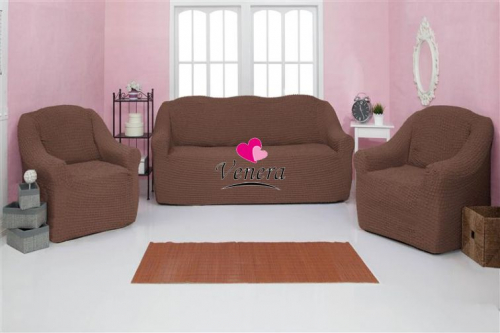 Комплект чехлов на трехместный диван и 2 кресла без оборки серо коричневый 202, Характеристики