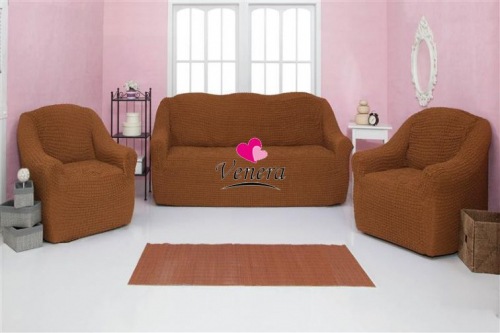 Комплект чехлов на трехместный диван и 2 кресла без оборки коричневый 210, Характеристики