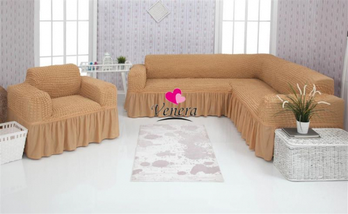 Комплект чехлов на угловой диван и кресло с оборкой медовый 203, Характеристики