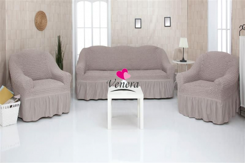 Комплект чехлов на трехместный диван и 2 кресла с оборкой жемчужный 205, Характеристики
