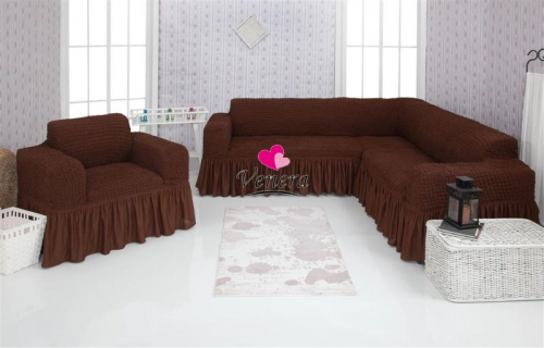 Комплект чехлов на угловой диван и кресло с оборкой шоколад 201, Характеристики