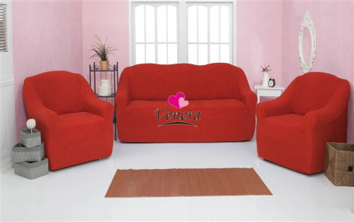 Комплект чехлов на трехместный диван и 2 кресла без оборки кирпичный 223, Характеристики