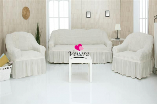Комплект чехлов на трехместный диван и 2 кресла с оборкой шампань 214, Характеристики