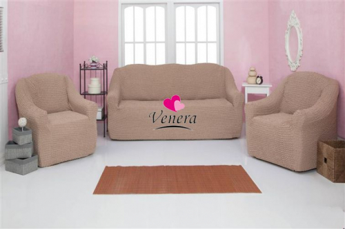 Комплект чехлов на трехместный диван и 2 кресла без оборки капучино 211, Характеристики