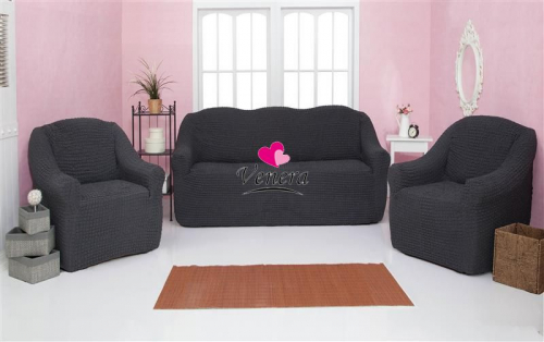 Комплект чехлов на трехместный диван и 2 кресла без оборки асфальт 229, Характеристики