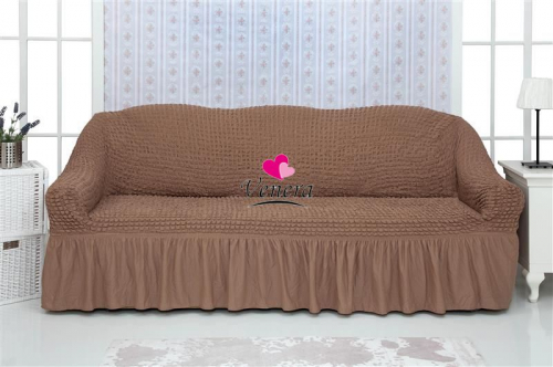 Чехол на трехместный диван с оборкой серо коричневый 202, Характеристики