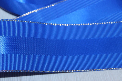 Декоративная лента с люрексом (синий, золото), 38мм * 10 ярдов(+-1) В наличии