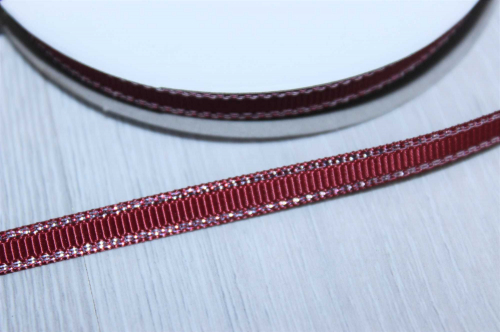 Репсовая лента с люрексом (бордовый, серебро), 6мм * 20 ярдов (+-1) В наличии