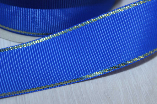 Репсовая лента с люрексом (синий, золото), 25мм * 20 ярдов (+-1) В наличии