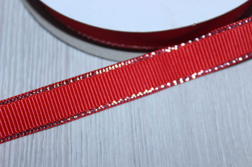 Репсовая лента с люрексом (красный, серебро), 12мм * 20 ярдов (+-1) В наличии