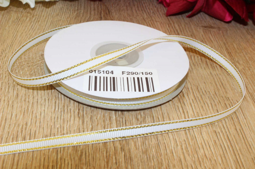 Репсовая лента с люрексом (белый, золото), 6мм * 20 ярдов (+-1) В наличии
