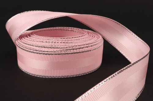 Декоративная лента с люрексом (нежно-розовый, серебро), 15мм * 6 ярдов В наличии