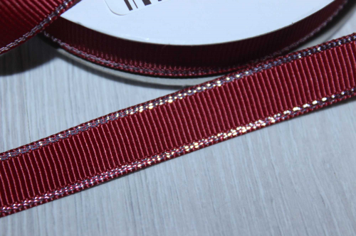 Репсовая лента с люрексом (бордовый, серебро), 12мм * 20 ярдов (+-1) В наличии