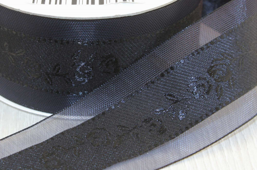 Декоративная лента с вышивкой (черный), 40мм * 20 ярдов(+-1) В наличии