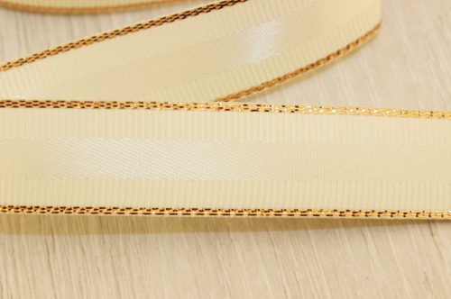 Декоративная лента с люрексом (молочный, золото), 15мм * 6 ярдов В наличии