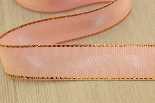 Декоративная лента с люрексом (нежно-розовый, золото), 15мм * 6 ярдов В наличии