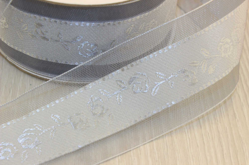 Декоративная лента с вышивкой (серый), 40мм * 20 ярдов(+-1) В наличии