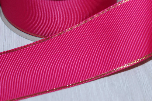 Репсовая лента с люрексом (ярко-розовый, золото), 40мм * 20 ярдов (+-1) В наличии