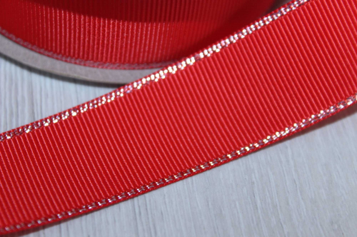 Репсовая лента с люрексом (красный, серебро), 25мм * 20 ярдов (+-1) В наличии