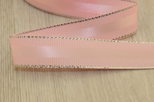 Декоративная лента с люрексом (нежно-розовый, серебро), 15мм * 6 ярдов В наличии