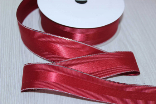 Декоративная лента с люрексом (бордовый, серебро), 25мм * 10 ярдов(+-1) В наличии