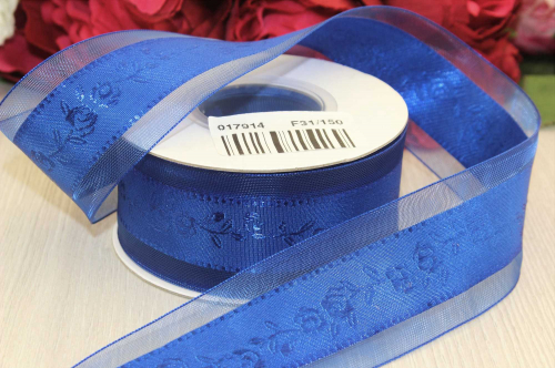 Декоративная лента с вышивкой (синий), 40мм * 20 ярдов(+-1) В наличии